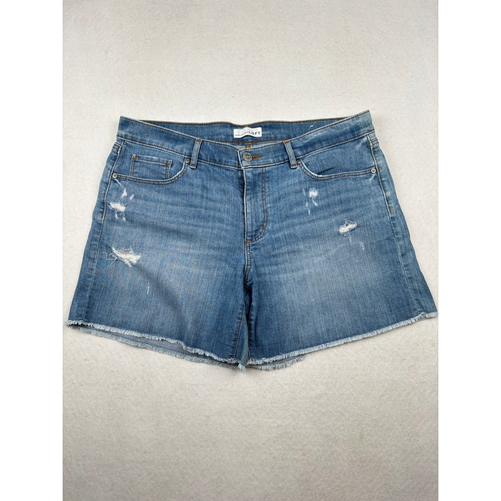 LOFT Womens Denim Shorts 12 31 Cut Off Distressed Raw Hem Casual Boho - Picture 10 of 10